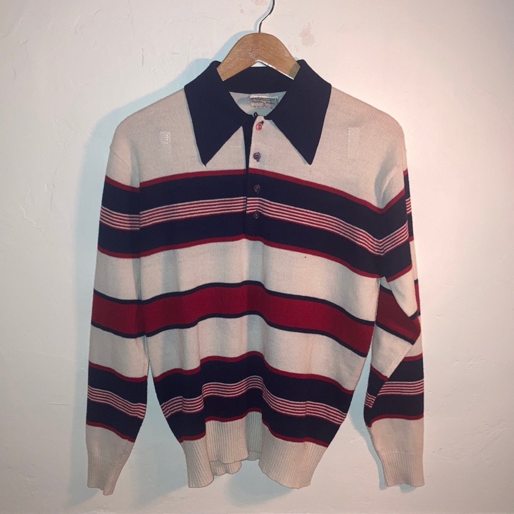 🪐🍄  Vintage 1970s / 1980s Hipster Thin Collared Sweater 100% Acrylic 🛸⏰